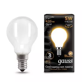 Лампа Gauss LED Filament Шар OPAL E14 5W 420lm 2700K 1/10/50