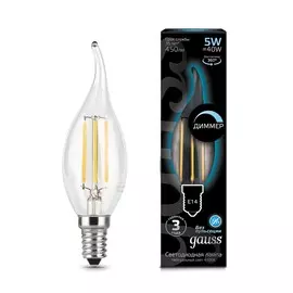 Лампа Gauss LED Filament Свеча на ветру dimmable E14 5W 450lm 4100K 1/10/50