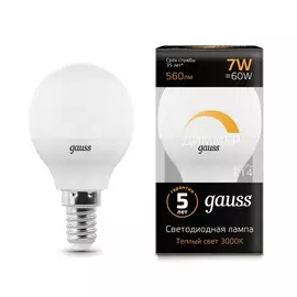 Лампа Gauss LED Шар-dim E14 7W 560lm 3000К диммируемая 1/10/100