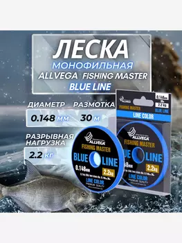 Леска монофильная ALLVEGA "Fishing Master" 30м 0,148мм (2,2кг) голубая, Голубой