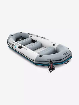 Лодка Intex 68376NP надувная "Mariner 4" Set алюминиевые вёсла 137см, насос , 328х145х48см, Серый