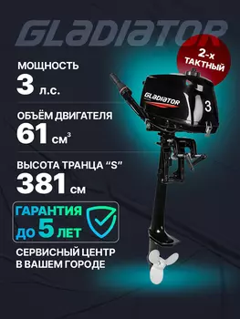 Лодочный мотор GLADIATOR G 3 FHS, Черный