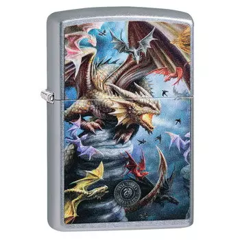 Зажигалка ZIPPO Anne Stokes с покрытием Street Chrome, латунь/сталь, серебристая, матовая, 36x12x56 мм
