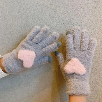 Love Plush Gloves Женские милые теплые толстые велосипедные перчатки с сенсорным экраном розовый