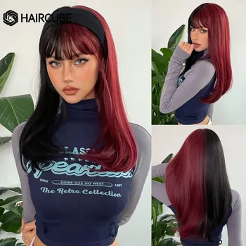 HAIRCUBE Серебристо-серый синтетический прямой парик для женщин Длинный прямой серый парик для косплея с челкой Ежедневные термостойкие поддельные парики