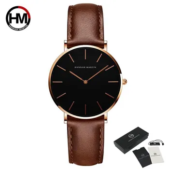 Ханна Мартин модные японские кварцевые часы Reloj Mujer Montre Femme часы с кожаным ремешком женские аналоговые водонепроницаемые наручные часы розового золота/розовый