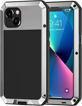 Для iPhone 16 15 14 13 12 11 Pro Max XS XR 8 7 Plus Tank Armor металлический чехол для телефона противоударный алюминиевый чехол стеклянная защита экрана For iPhone 16 Pro Max&aluminum чёрный