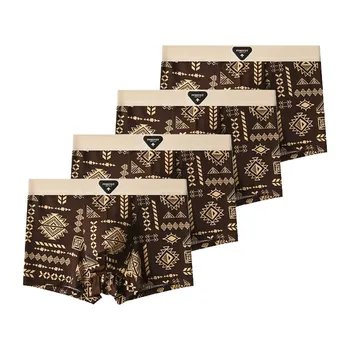 4 Pieces Men s Underwear Comfortable Boxer Briefs Teenager Underpants Breathable Printing Ice Silk Boxers L