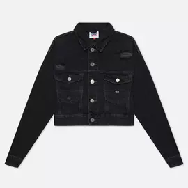 Женская джинсовая куртка Tommy Jeans Tommy Badge Cropped Denim 11.5 Oz Trucker, цвет чёрный, размер XS