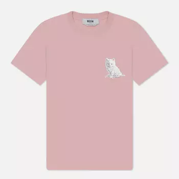 Женская футболка MSGM Cat Sticker, цвет розовый, размер XS
