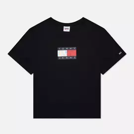 Женская футболка Tommy Jeans Crop Metallic Flag, цвет чёрный, размер XS