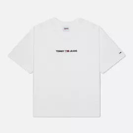 Женская футболка Tommy Jeans Logo Embroidery Organic Cotton, цвет белый, размер S