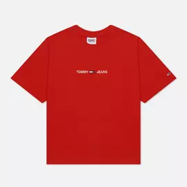 Женская футболка Tommy Jeans Logo Embroidery Organic Cotton, цвет красный, размер L