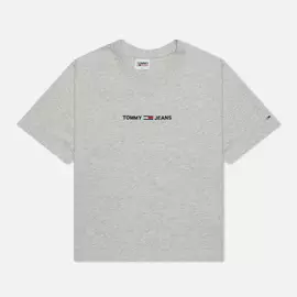Женская футболка Tommy Jeans Logo Embroidery Organic Cotton, цвет серый, размер M