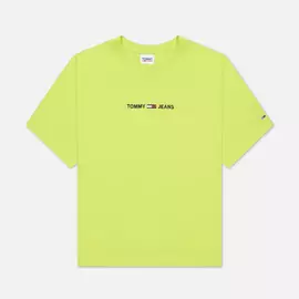 Женская футболка Tommy Jeans Logo Embroidery Organic Cotton, цвет зелёный, размер M