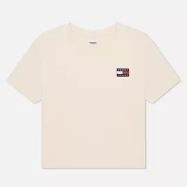 Женская футболка Tommy Jeans Tommy Badge Cropped Fit, цвет бежевый, размер XS