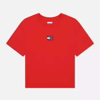 Женская футболка Tommy Jeans Tommy Center Badge Crew Neck, цвет красный, размер S