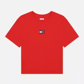 Женская футболка Tommy Jeans Tommy Center Badge Crew Neck, цвет красный, размер XS