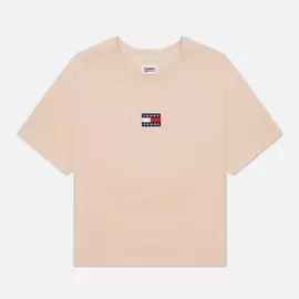 Женская футболка Tommy Jeans Tommy Center Badge, цвет бежевый, размер XS