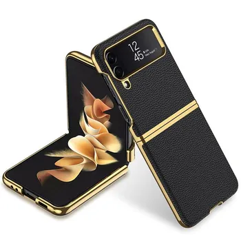 Для Samsung Galaxy Z Flip 4 5g чехол с 3D-покрытием из простой кожи, матовый жесткий чехол для ПК с защитой от падений для Galaxy Z Flip 4 5g Fundas for Galaxy Z Flip 4 розовый
