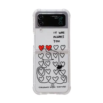 Для Samsung Galaxy Z Flip 4 3 чехол с рисунком сердца, прозрачный силиконовый браслет с рисунком, складной противоударный чехол, аксессуары for Galaxy Z Flip 4
