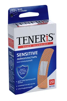 Пластырь Тенерис Сенситив бактериц с ионами серебра на нетканой основе, 20 шт