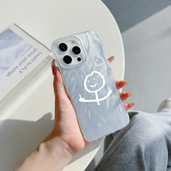Чехол N78 Cartoon Matchman с прозрачной рамкой для Samsung S25 Ultra A55 A05 iPhone 16 Pro Max Xiaomi Redmi Note 13 с текстурой перьев из шифона и серебряным покрытием for iPhone 6/6s
