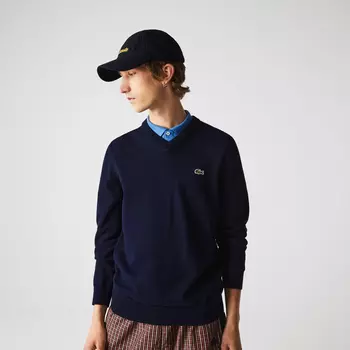 Мужской хлопковой свитер Lacoste с V-образным вырезом