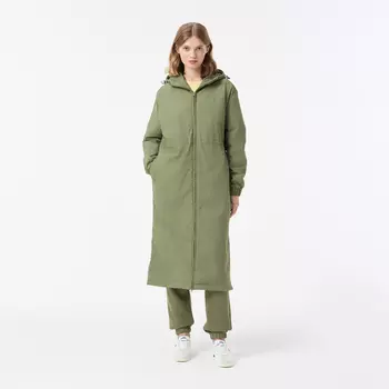 Женская длинная парка Lacoste с капюшоном и боковым клапаном на пуговицах