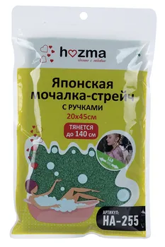Мочалка-стрейч Hozma д/тела японская с ручками 20х45 см зеленый