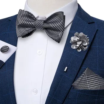 Dibangu, 4 шт., набор галстуков-бабочек для мужчин, деловой формальный шелковый галстук-бабочка, бутоньерка, карманные квадратные запонки, набор LH-3024