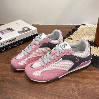 Mesh breathable color matching casual sports shoes new flat women s versatile board shoes trendy shoes 35