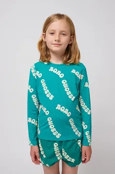 Детский купальный костюм с длинными рукавами Wavy Bobo Choses, бирюзовый