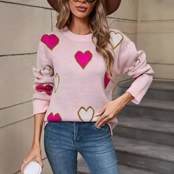 Зимний женский свитер Love Valentine s Day Pullover Heart Color Clash Sweater S белый