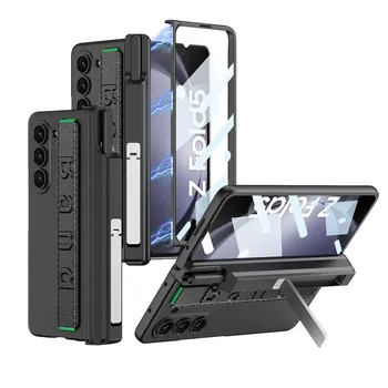 Чехол-держатель для ремешка Military Armor с магнитным шарниром для Samsung Galaxy Z Fold 6, 5, стеклянный экран, слот для стилуса, противоударный, полная защита For Galaxy Z Fold 5