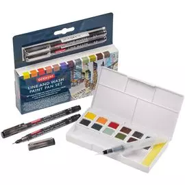 Набор акварели Derwent "Line and Wash" 12 цв. кюветы в пластиковой упаковке