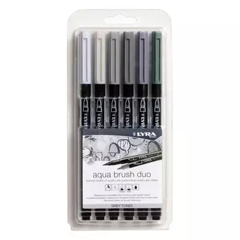 Набор фломастеров акварельных LYRA "Aqua Brush Duo" 6 шт, оттенки серые