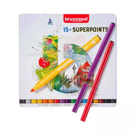 Набор фломастеров Bruynzeel "Kids Superpoint" 15 цв в металлической коробке