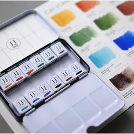 Набор акварели "JJ Watercolor" Landscapes 12 цв. в кюветах, металлическая коробка