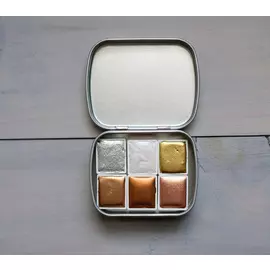 Набор акварели "JJ Watercolor" Metallics 6 цв. в кюветах, металлическая коробка
