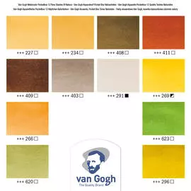 Набор акварели Talens "Van Gogh" Shades of Nature (цвета природы) 12 кювет + кисть, пластиковая уп