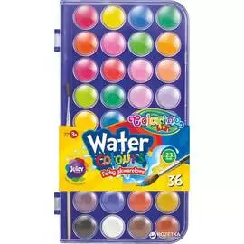 Набор акварели Colorino + кисточка, 36 цветов в пластиковой упаковке (малые блоки)