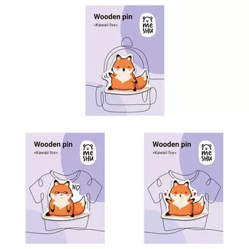 Набор деревянных значков MESHU "Kawaii fox", каширование, 3шт.