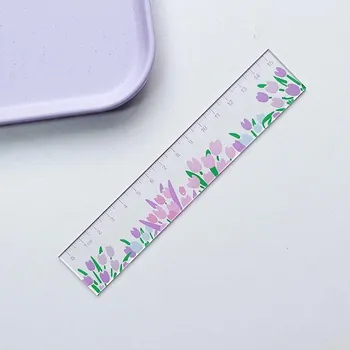 Цветочная линейка Kawaii аксессуары, школьные принадлежности, инструмент для рисования Papeleria, прозрачная 15 см Regla, милые японские канцелярские принадлежности, линейка синий