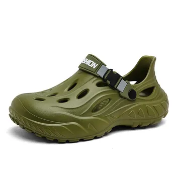 Hole Shoes Fashion Casual Outer Platform Slippers Solid Color Outdoor Sports Leisure Beach Sandals Men 40 бежевый