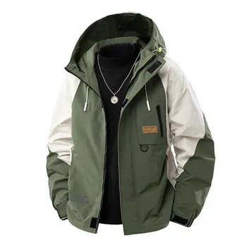 Men s Hooded Color Blocked Plus Size Trendy Jacket with Youthful and Loose Fit, Plus Fat, Plus Versatile Casual Letter Printed Jacket L