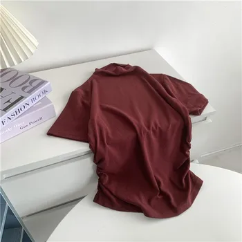 Women s Wine Red Slim Fit Semi-High Neck Imitation Cashmere T-Shirt One Size