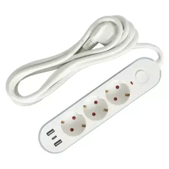 Удлинитель на 3 розетки 3 USB 16А 3м цвет белый