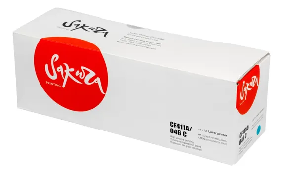 Картридж лазерный Sakura SACF411A/046C (№410A/CF411A/046C), голубой, 2300 страниц, совместимый для LaserJet Pro m377dw / M477fdn / M477fdw / M477fnw/ / M452dn / M452nw без чипа