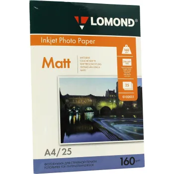 Фотобумага A4 160 г/м матовая, 25 листов, односторонняя, Lomond 0102031 для струйной печати